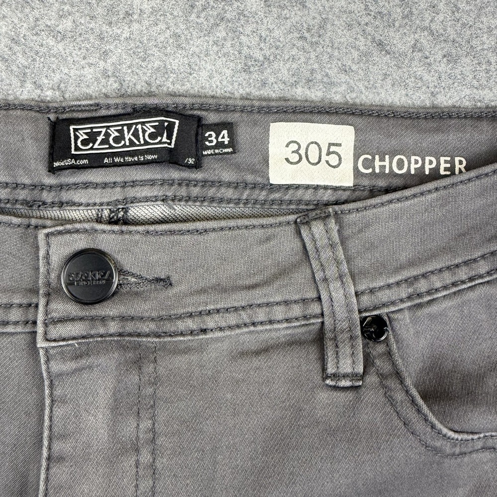Ezekiel 305 Chopper Jeans Mens 34 Gray Brown Slim Fit Canvas Moto Skater Denim - Picture 2 of 6